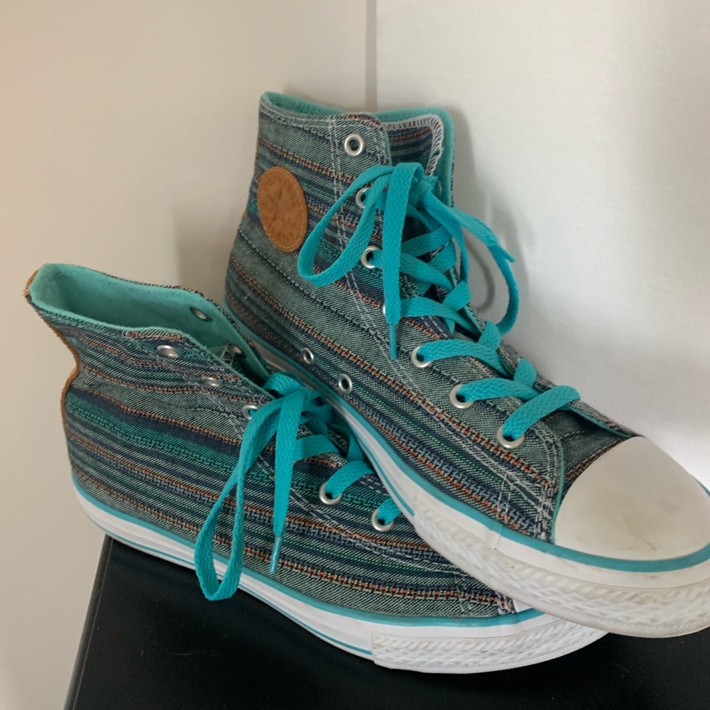 Unique Blue and Brown Woven Converse High Tops